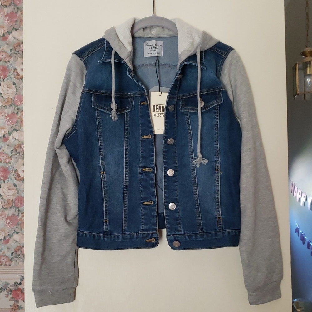 Denim Jacket With Sweatshirt Sleeves